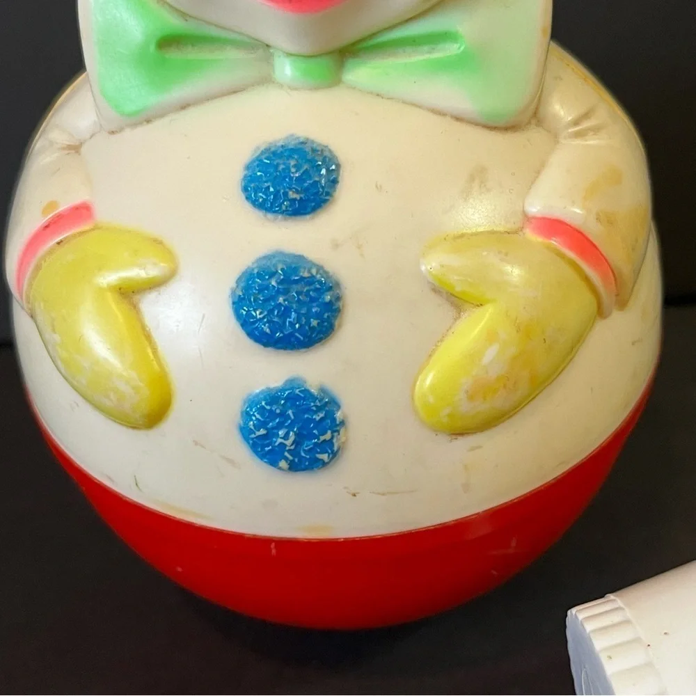 SaniToy Roly Poly Weeble Wobble Clown/ Plastic Rattle Circus Retro Vintage 1977